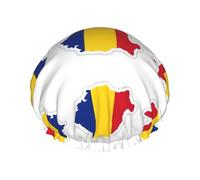Cuffia da doccia con stampa mappa della bandiera della Romania, protezione per capelli a doppio strato per la cura del viso, involucro riutilizzabile per capelli