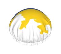 Cuffia da doccia con stampa mappa della bandiera dell'Ucraina, cuffia da doccia foderata per le donne riutilizzabile, cuffia da bagno impermeabile a doppio strato