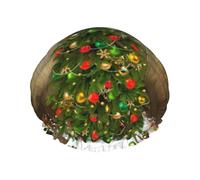 Cuffia da doccia con stampa Merry Christmas - Cuffia riutilizzabile per capelli con protezione a doppio strato, traspirante e resistente, per viaggi