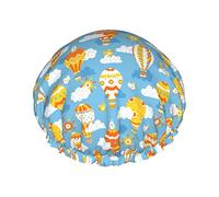 Cuffia da doccia con stampa mongolfiera carina Cuffia per capelli lunghi riutilizzabili da donna con fascia elastica Cappello da doccia a doppio strato per adulti Bambini