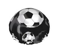 Cuffia da doccia con stampa nera da calcio, doppio strato, traspirante, cinghia elastica regolabile, durevole