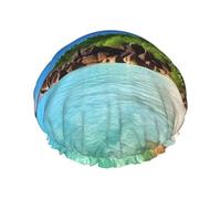 Cuffia da doccia con stampa paradiso tropicale, elastica, riutilizzabile, impermeabile, a doppio strato, per donne e uomini