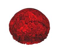 Cuffia da doccia con stampa rosa rossa 1, riutilizzabile, impermeabile, a doppio strato, con fascia elastica, taglia unica