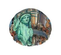 Cuffia da doccia con stampa Statua della Libertà a New York, morbida e foderata, a doppio strato, lavabile, ampia fascia elastica per capelli e doccia
