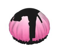 Cuffia da doccia con stampa Taekwondo, grande, impermeabile, per capelli lunghi, lavabile, con fascia elastica