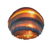 Cuffia da doccia con stampa tramonto spiaggia, riutilizzabile, a doppio strato, mantiene i capelli asciutti, si adatta a tutte le teste