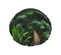 Cuffia da doccia con stampa tropicale della foresta pluviale, protezione per capelli a doppio strato per la cura del viso, involucro riutilizzabile