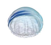 Cuffia da doccia con stampa tropicale di sabbia bianca e oceano, riutilizzabile, a doppio strato, mantiene i capelli asciutti, si adatta a tutte le teste
