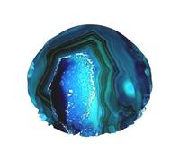 Cuffia da doccia con stampa turchese blu acqua brillante da donna, riutilizzabile, impermeabile, a doppio strato, con cinturino elastico, taglia unica