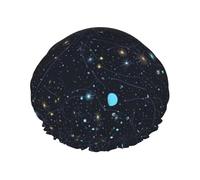 Cuffia da doccia con stelle e galassie, per donne e uomini, grande, riutilizzabile, a doppio strato, impermeabile, con fascia elastica, per tutte le acconciature, adatta ai viaggi