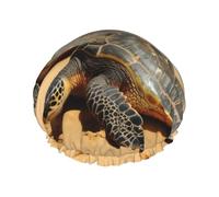 Cuffia da doccia con tartarughe sulla spiaggia, per donne e uomini, grande, riutilizzabile, a doppio strato, impermeabile, con fascia elastica, per tutte le acconciature, adatta ai viaggi