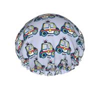 Cuffia da doccia, cuffia da doccia per auto della polizia da donna, riutilizzabile, impermeabile, cuffia per capelli per doccia, doppio strato, fascia elastica per capelli lunghi