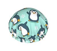 Cuffia da doccia Cute And Funny Penguin Pattern Cuffia da bagno riutilizzabile Elastic Bathing Shower Hat Soft Waterproof For Hair Caps of All Hair Lengths