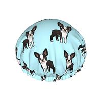 Cuffia da doccia Cute Boston Terrier Friend Cuffia da bagno riutilizzabile Elastico da bagno Cappello da doccia Morbido impermeabile Per cappucci di tutte le lunghezze di capelli
