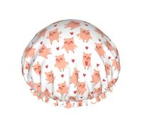 Cuffia da doccia, Cute Pig Pink No.20035 Cuffia da doccia da donna riutilizzabile impermeabile, cuffia per capelli per doccia, doppio strato elastico cuffia da bagno per capelli lunghi