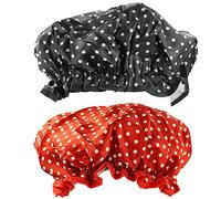 Cuffia da doccia da donna, 2 pezzi, impermeabile, doppio strato, per uso domestico, bagno, stazione termale per donne, ragazze, SPA rosso + nero