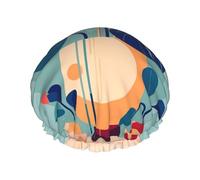 Cuffia da doccia da donna a doppio strato in bambù blu arancione Turtleback, riutilizzabile, design di grandi dimensioni adatto a tutte le lunghezze dei capelli, adatto per ragazze, spa e uso