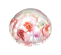 Cuffia da doccia da donna, colore tenue, con rose sbiadite pallide, cuffie da bagno elastiche e riutilizzabili, cuffia da doccia a doppio strato impermeabile, cuffie da doccia