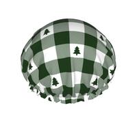 Cuffia da doccia da donna, con albero di Natale, riutilizzabile, a doppio strato, con fodera in PEVA e corda elastica