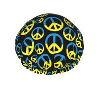 Cuffia da doccia da donna, con bandiera del segno della pace, riutilizzabile, per doccia, a doppio strato, con fodera in PEVA e corda elastica