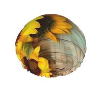 Cuffia da doccia da donna, con bordo in legno verniciato, con girasole, riutilizzabile e impermeabile, per fare il bagno, la cura della pelle e la casa