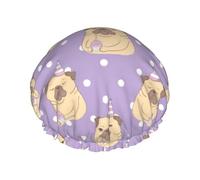 Cuffia da doccia da donna, con divertente carlino dei cartoni animati, riutilizzabile, impermeabile, per fare il bagno, la cura della pelle e la casa