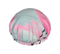 Cuffia da doccia da donna con fenicottero rosa, impermeabile, riutilizzabile, con cordino elastico lavabile, adatta per capelli lunghi e trecce, ideale per la doccia.