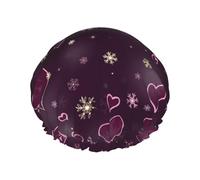 Cuffia da doccia da donna, con fiocchi di neve e cuori, riutilizzabile, per doccia, a doppio strato, con fodera in PEVA e corda elastica