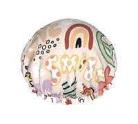 Cuffia da doccia da donna, con fiori arcobaleno e simbolo della pace, riutilizzabile, per doccia, a doppio strato, con fodera in PEVA e corda elastica