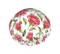 Cuffia da doccia da donna, con fiori di garofano rosa, riutilizzabile, per doccia, a doppio strato, con fodera in PEVA e corda elastica