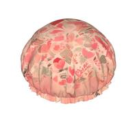 Cuffia da doccia da donna con fiori rossi a forma di cuore, impermeabile, riutilizzabile, con cordino elastico lavabile, adatta per capelli lunghi e trecce, ideale per la doccia.