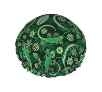 Cuffia da doccia da donna, con geco astratto, lucertola, verde, riutilizzabile, per doccia, a doppio strato, con fodera in PEVA e corda elastica