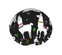 Cuffia da doccia da donna, con lama, alpaca, cactus, nera, simpatica, riutilizzabile, per doccia, a doppio strato, con fodera in PEVA e corda elastica
