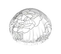 Cuffia da doccia da donna, con motivo floreale con rose e fiori, cuffie da bagno elastiche e riutilizzabili, cuffia da doccia a doppio strato impermeabile, cuffie da doccia