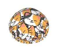 Cuffia da doccia da donna, con simpatico volto di gatto sorridente, riutilizzabile, a doppio strato, con fodera in PEVA e corda elastica