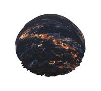 Cuffia da doccia da donna con skyline di Los Angeles, a doppio strato, spessa, riutilizzabile, impermeabile, con fascia elastica, lavabile, per uomini e donne, spa e salone