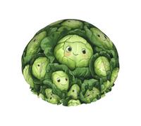 Cuffia da doccia da donna, con stampa di cavoli, riutilizzabile, a doppio strato, con fascia elastica per capelli lunghi, per doccia