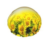 Cuffia da doccia da donna con stampa di un campo di girasoli da sogno, cuffia da doccia elastica a doppio strato, per casa, spa, hotel e parrucchieri