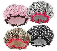 Cuffia da doccia da donna, confezione da 4, riutilizzabili, impermeabili, con doppio strato, protezione elastica per capelli per fare il bagno e nuotare (colori assortiti)