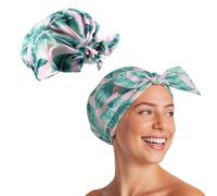 Cuffia da doccia da donna, cuffia da doccia impermeabile e riutilizzabile, cuffia da doccia per capelli lunghi, per entrambi gli uomini, cuffia da bagno setosa per capelli lunghi ricci, motivo foglia