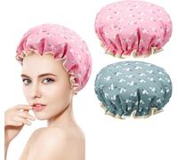 Cuffia da doccia da donna: design impermeabile a doppio strato aggiornato + cuffia elastica universale oversize per adulti e bambini, shampoo e balsamo portatile da viaggio