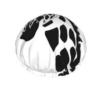 Cuffia da doccia da donna giraffa bianca e nera, impermeabile, riutilizzabile, con cordino elastico lavabile, adatta per capelli lunghi e trecce, ideale per la doccia.