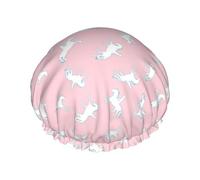 Cuffia da doccia da donna, moderna cuffia per capelli da cavaliere bianco rosa riutilizzabile per doccia, a doppio strato, con fodera in PEVA e corda elastica