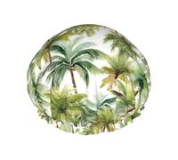 Cuffia da doccia da donna, motivo albero di cocco verde, riutilizzabile, per doccia, a doppio strato, con fodera in PEVA e corda elastica