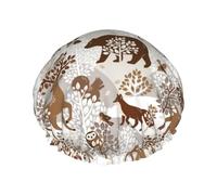 Cuffia da doccia da donna, motivo: cervo, orso, volpe, gufo, coniglio, uccello, albero, riutilizzabile, per doccia, a doppio strato, con fodera in PEVA e corda elastica