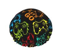 Cuffia da doccia da donna, Play Game Start riutilizzabile, per doccia, a doppio strato, con fodera in PEVA e corda elastica