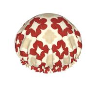 Cuffia da doccia da donna, riutilizzabile, alla moda, comoda, classica, con stampa a fiori rossi, a doppio strato, con corda elastica e fodera in PEVA