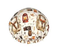 Cuffia da doccia da donna, riutilizzabile, alla moda, comoda, con motivo stampato, doppio strato, con corda elastica e fodera in PEVA