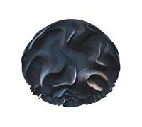 Cuffia da doccia da donna, riutilizzabile, alla moda, comoda, con stampa astratta argentata, doppio strato, capelli per doccia, con corda elastica e fodera in PEVA