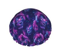 Cuffia da doccia da donna, riutilizzabile, alla moda, comoda, con stampa Cyber Leon, capelli a doppio strato, con corda elastica e fodera in PEVA